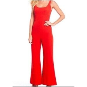 Gianni Bini Sz 6 Red Square Neck Wide Leg Flare Jumpsuit size 6 NWT $159